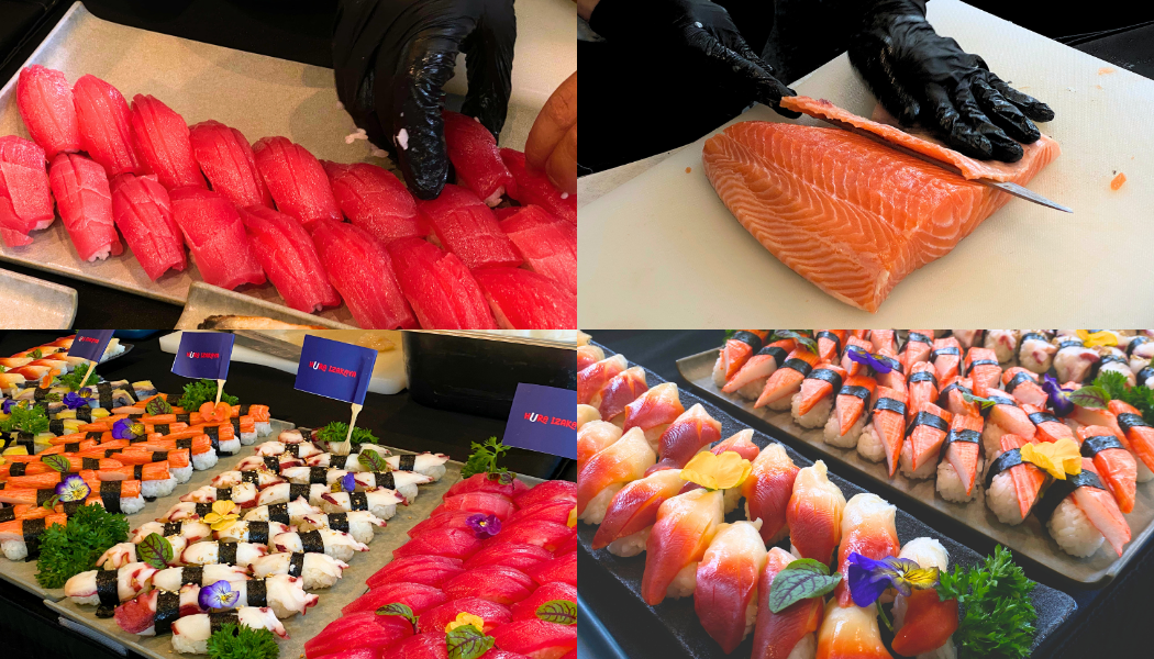 Những phần sashimi tươi ngon được chế biến trực tiếp.